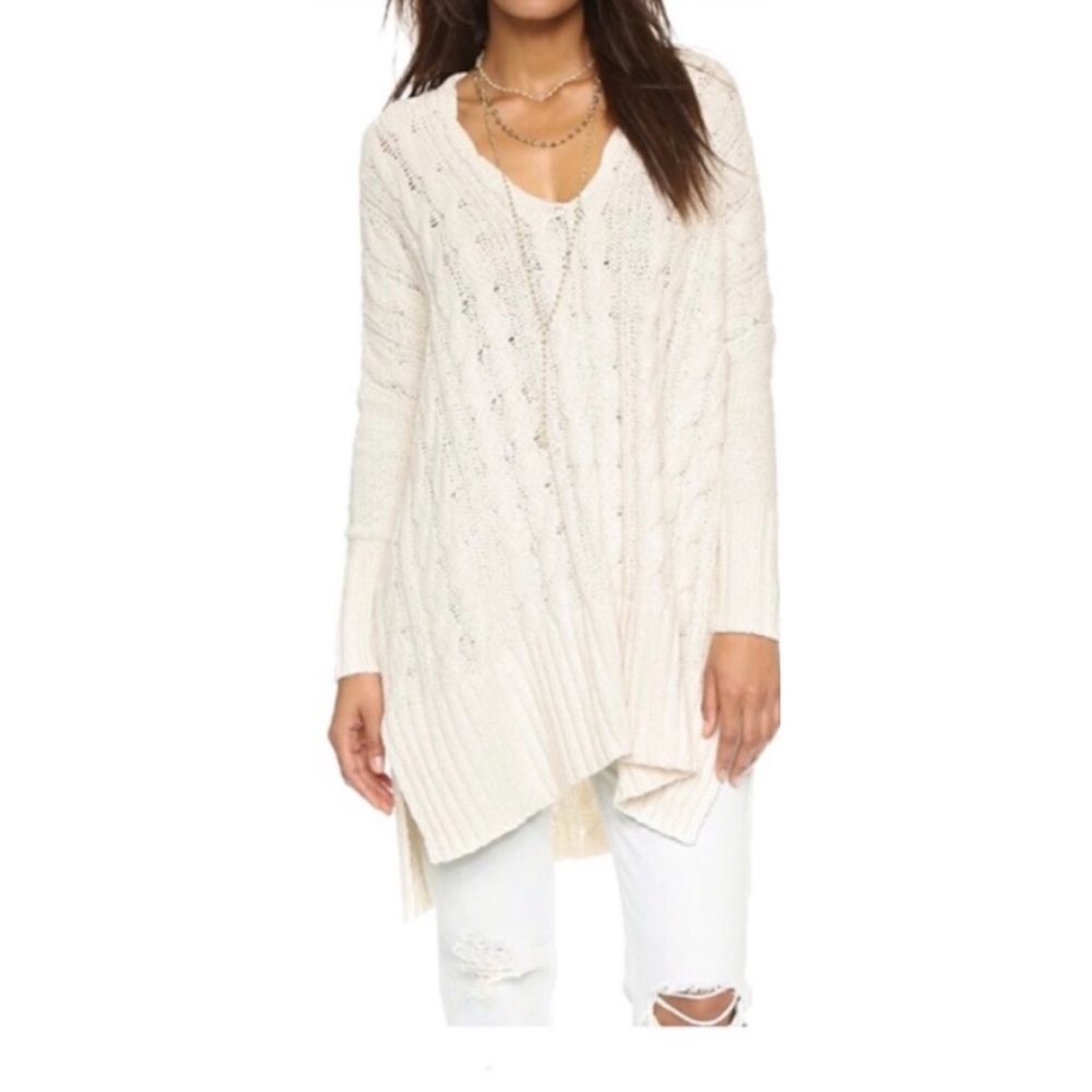 Free People Easy Cable Knit Sweater V neck Cream
